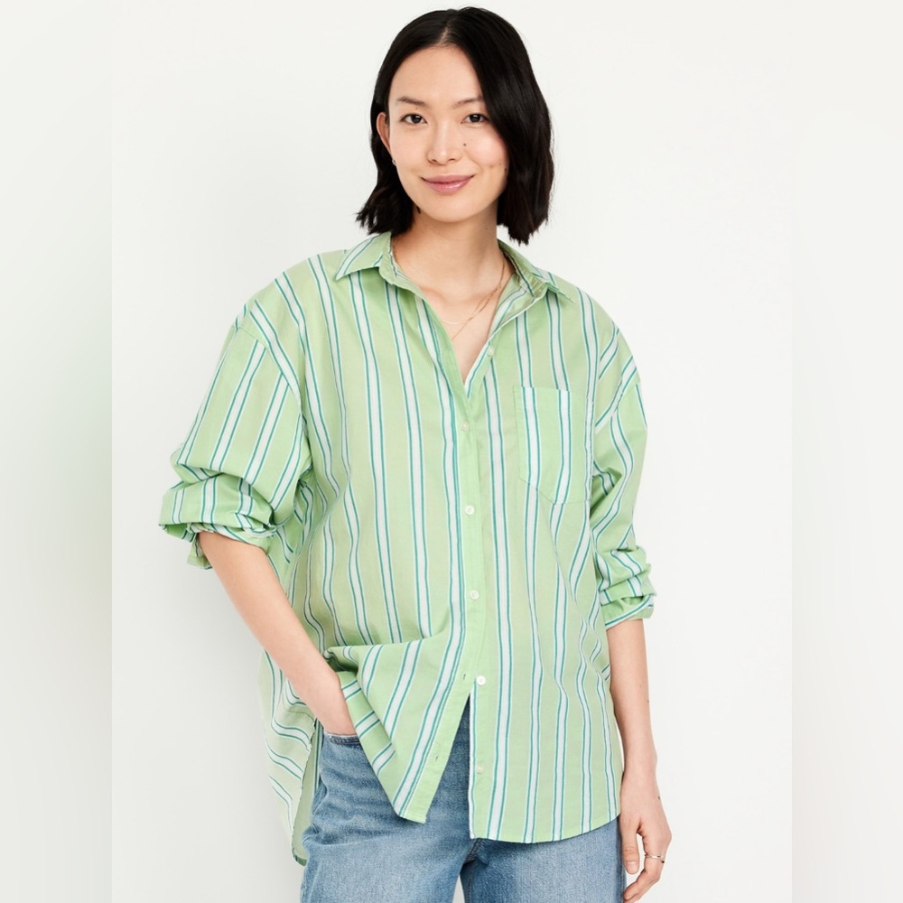 Old Navy Green Striped Button Down Shirt